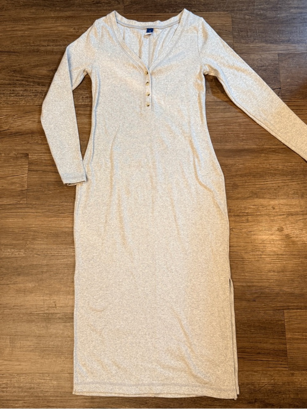 Old Navy Cream Long Sleeve Henley Maxi Dress